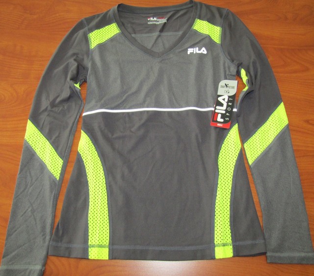 NEW FILA SPORT WOMENS GREY & YELLOW WICKING LONG SLEEVE RUNNING SHIRT