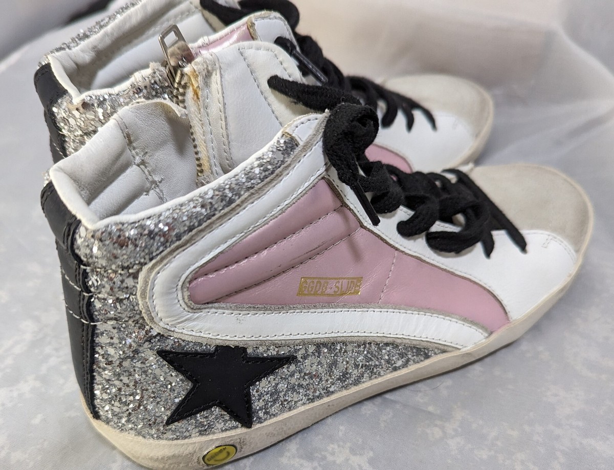 Golden Goose Slide Women's Mid-Top Glitter Leather Sneakers Golden Goose Slide Women's Mid-Top Glitter Leather Sneakers