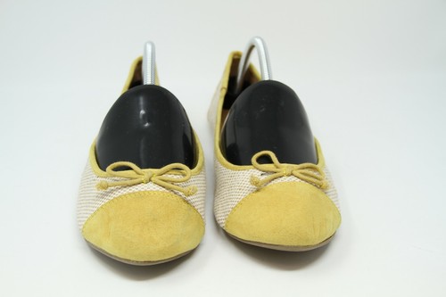 Merona Yellow & Tan Crosshatch Canvas Ballet Flats w/ Bow Accents Womens Size 11 - Picture 2 of 7