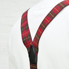 Tartan Braces - Red Green Yellow Clip On Elastic Suspenders Handmade UK