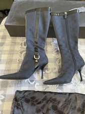 Gucci GG Monogram Pointed Toe Tall Boots Knee High BlackWomen Size 6B pre-owned