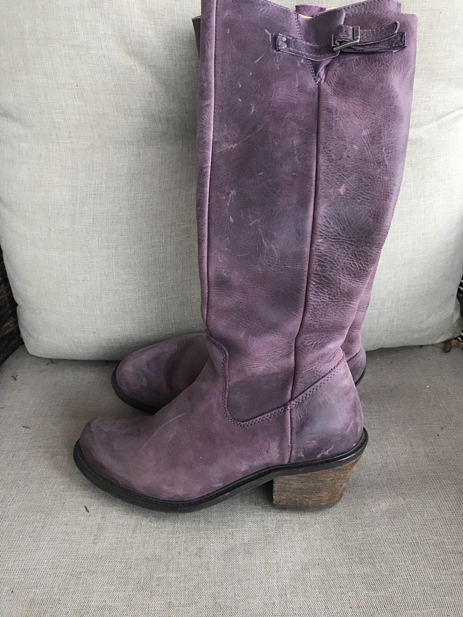 John Fluevog Purple Leather Knee High Boots