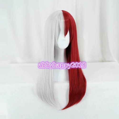 Nueva peluca roja mezcla blanca larga recta anime peluca completa peluca  completa | eBay