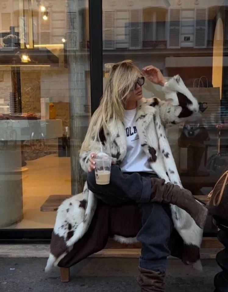 ZARA WOMAN NWT FW24 FAUX FUR ANIMAL PRINT COAT ZW COLLECTION ALL SIZES  2212/240 - Image 4 of 4