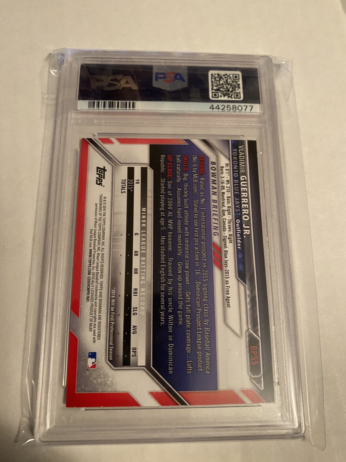 vladimir guerrero jr blue jays signed autograph bowman paper card psa nice shape view 2