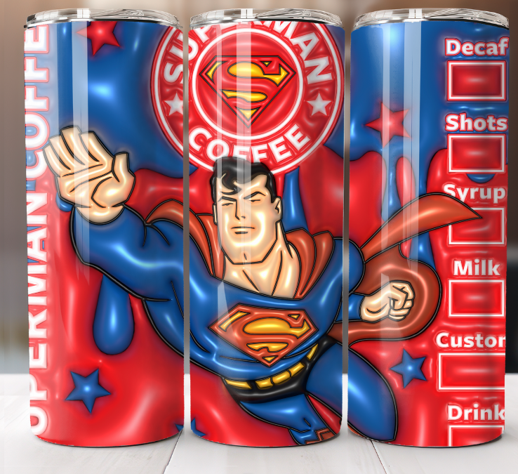 Superman Inflated  Coffee Tumbler 20 oz Skinny Cup Mug Stainless Steel