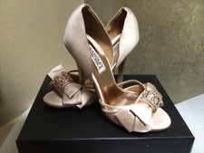 NIB Badgley Mischka Babette II heels d'Orsay satin wedding bridal shoes nude 7 M
