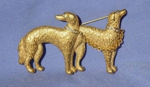 BORZOI pair pin Carolee dogs marked