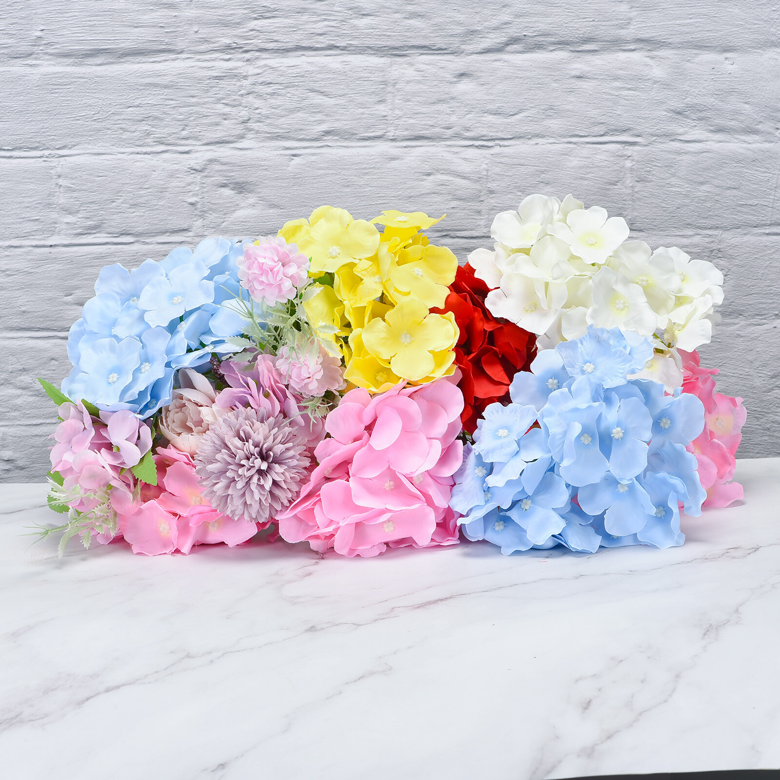 Silk Hydrangea Flowers, Dark Blue Artificial Flowers for Wedding 64 Set