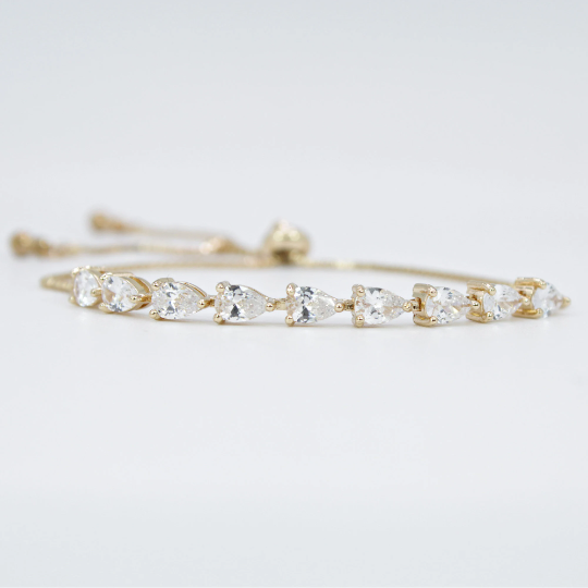 YELLOW GOLD FINISH Created Diamond Pear Cut Adjustable Bracelet
