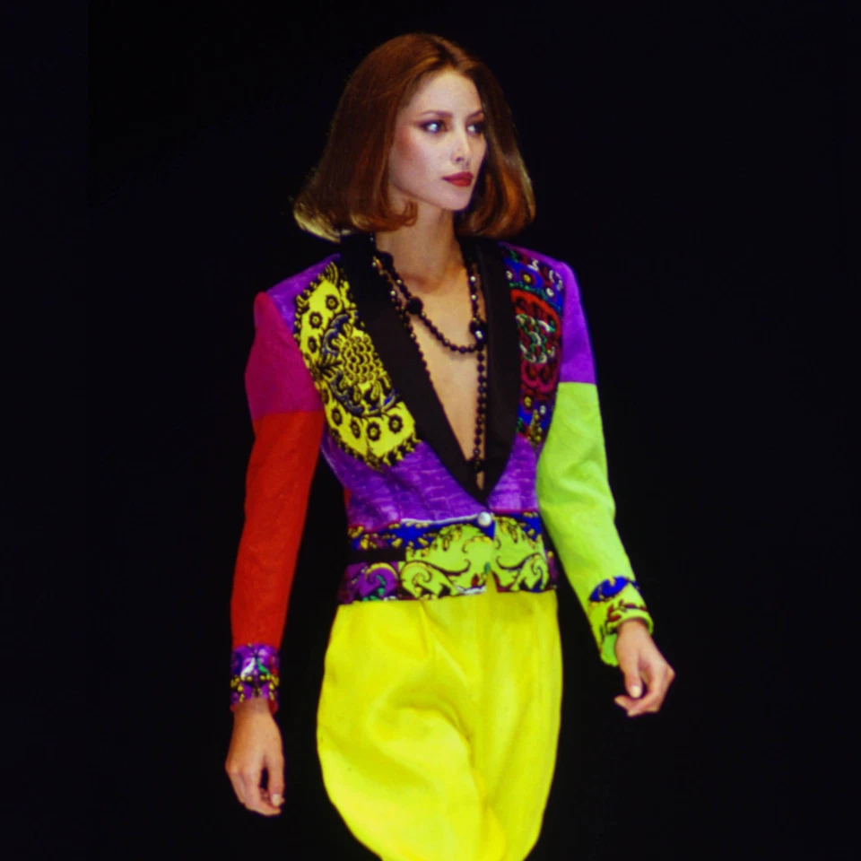 GIANNI VERSACE Chaqueta de seda bloque de color talla 42 de S/S 1990 Christy Turlington Foto 2 de 4