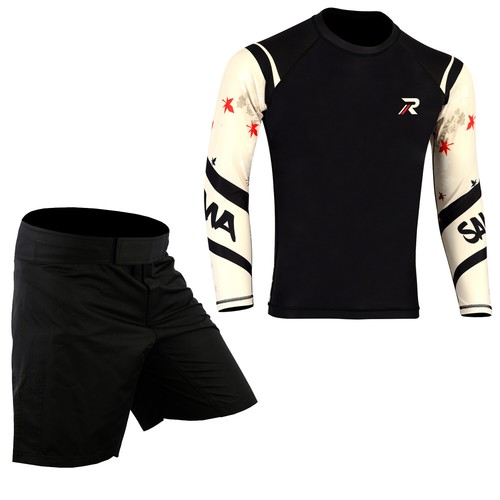 ROAR 3-Pc Set MMA Short BJJ Long Sleeve Rash Guard Grappling Compression Legging - Picture 10 of 14