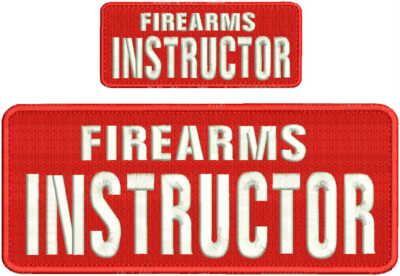 Firearms Instructor embroidery patches 4x10 and 2x5 hook white thread red fabric