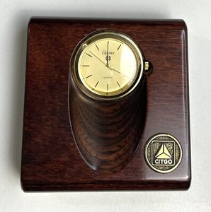 Vintage Citgo Small Desk Clock Brass & Wood NEEDS BATTERY