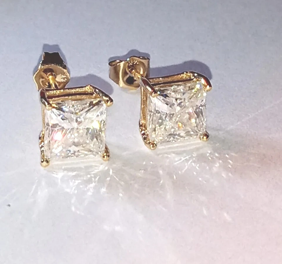 2.40 ctw D, VVS Natural Moissanite 14kt solid yellow gold earrings, New - Image 3 of 4