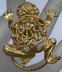 Authentic ESTATE GOLD PLATED SCARF DRESS CLIP FROG