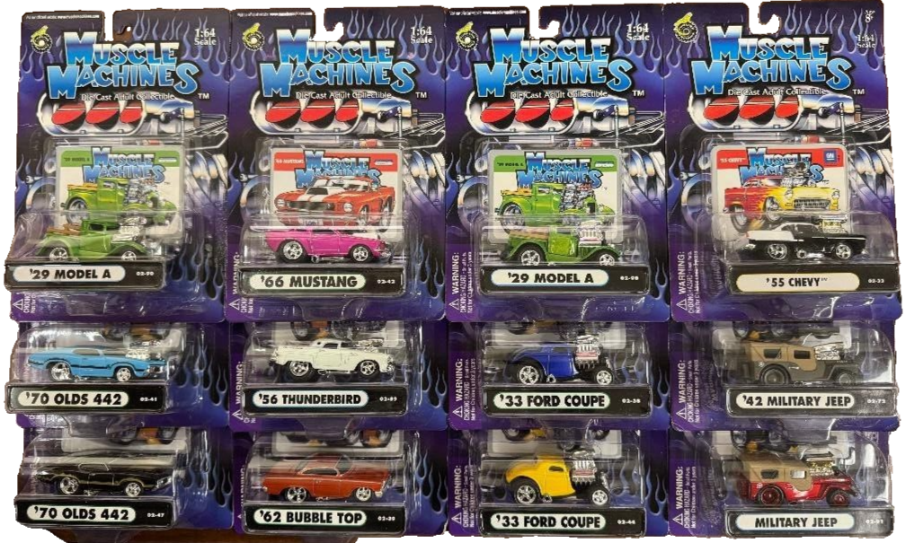 RARE MUSCLE MACHINES CHEVY FORD SET OF 12 PCS ASSORTMENT 1/64 DIECAST MODEL CAR
