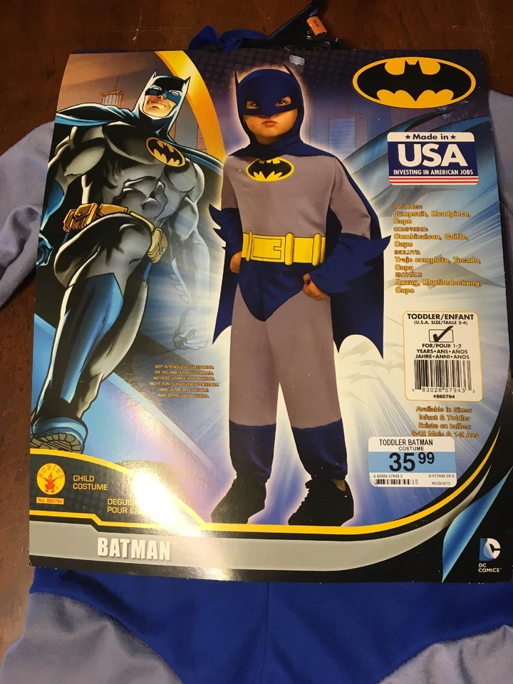 NUEVO CON ETIQUETAS Disfraz BATMAN Niño Pequeño Talla 2-4 para Máscara Azul/Gris Rubíes de 1-2 Años Foto 2 de 4