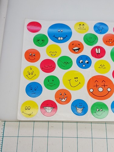 Vtg Smiley Sticker Sheet Highlights 1980s Emoji Colorful Fun Wrinkled/Folded - Picture 8 of 9