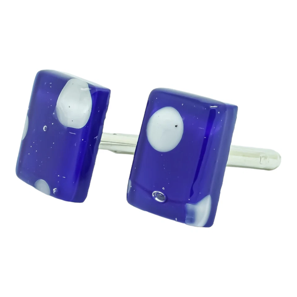 Murano Glass Cufflinks Blue and White Rectangular - Image 4 of 4