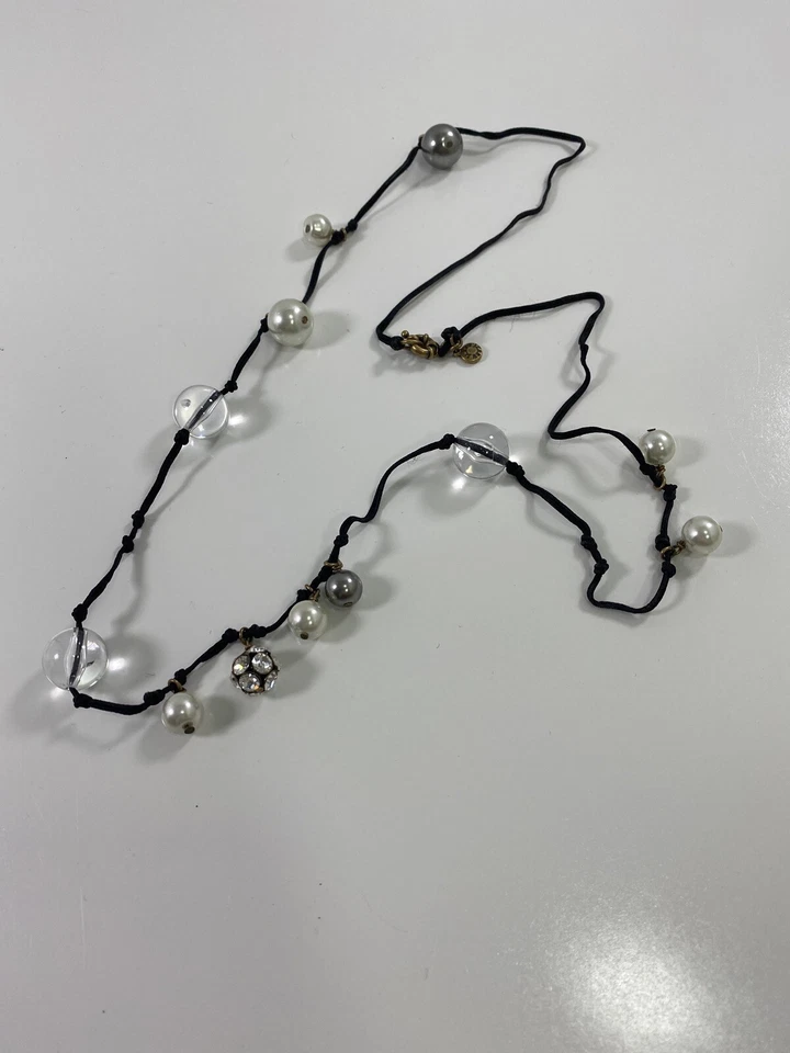 J. CREW 人造珍珠水钻黑色丝带浮珠声明项链 — 第 4/4 张图片