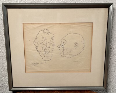Joseph Hirsch Ink Abstract Drawing Men Jewish American Modernist Art 1940s SGND