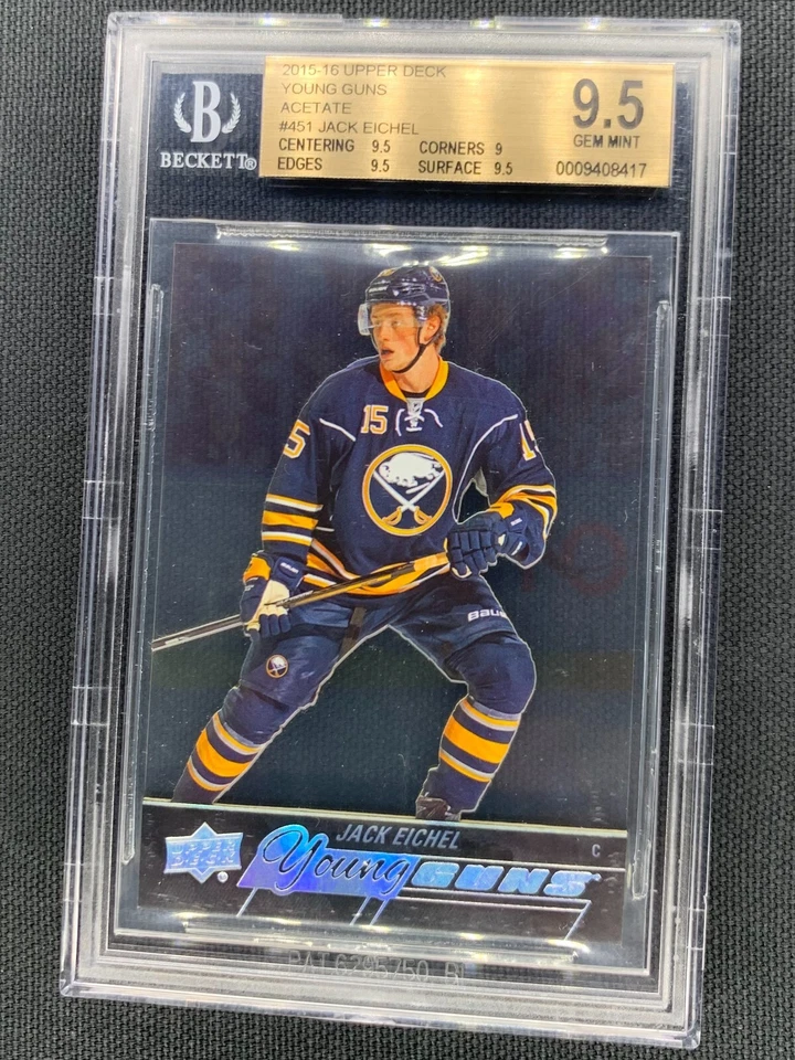 2015 Upper Deck Series 2 Jack Eichel YOUNG GUNS ACETATE ROOKIE RC BGS 9.5 - Image 2 of 4