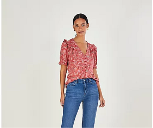 Monsoon Tatiana short sleeve v neck button front floral jersey top new medium