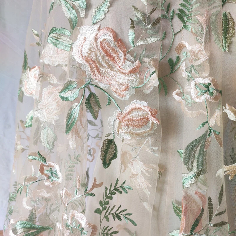 Delicado Vestido Floral Bordado Encaje Malla Tela Nupcial Boda Baile de graduación Hágalo Usted Mismo Foto 4 de 4