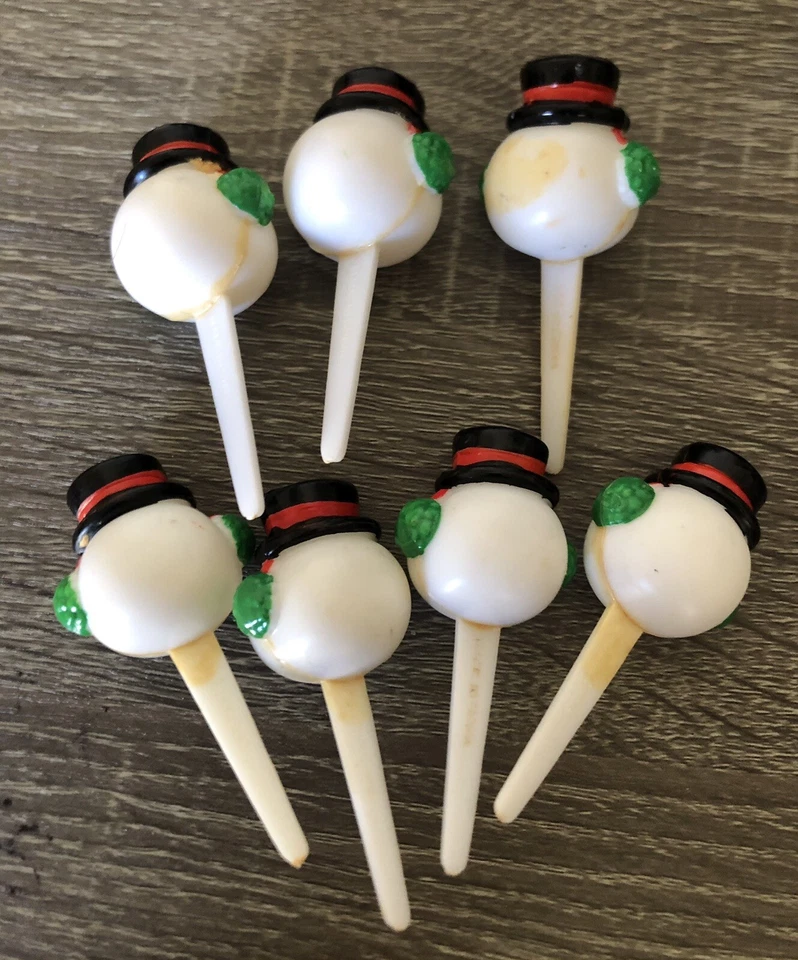 Lote de 7 decoraciones de cupcakes vintage SNOWMEN panadería pastel Foto 2 de 4