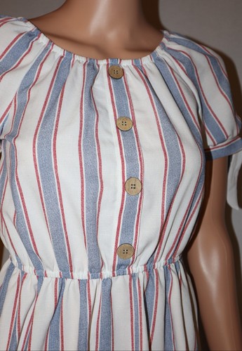 Girls Lily Bleu Sundress Size 12 Striped Red-White-Blue Tie Knot Sleeve - Picture 2 of 7