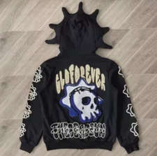 Glo Style Gang The Glory Full Zip Hoodie Black cartoon print Men's Zip-up Hoodie