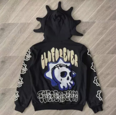 Glo Style Gang The Glory Full Zip Hoodie Black cartoon print Men's Zip-up Hoodie