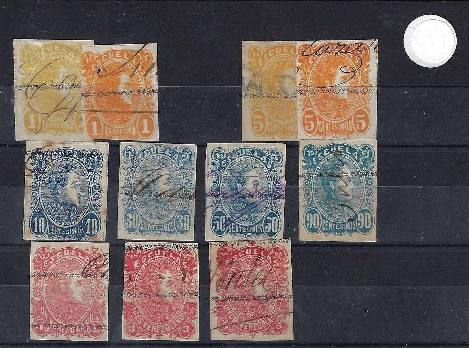 Venezuela: 1879; Scott 49 to 57, set complete, all ink, average, EBV1132