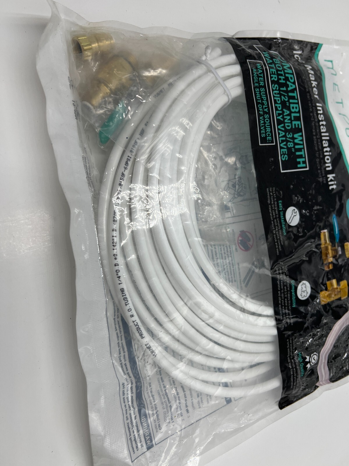 Metpure 25ft Ice Maker Fridge 1/4 Valve & Supply Line Fitting ICEMK2514 for 1/2"