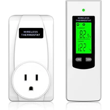 Wireless Thermostat Auto-Shut Outlet Temperature Controller Plug w/ RF Remote