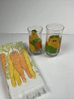 Vtg 1970s 5.5" & 6" Nancy Lynn Drink Glasses Smiling Fruit Anchor Hocking (2)