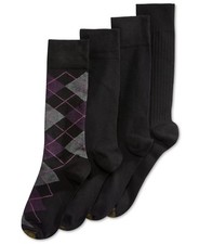  45 Gold Toe Men 4 Pair Pack Black Pink Argyle Cotton Crew Dress Socks Shoe 6-12