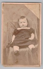 Antique CDV Unmarked Chubby Baby Sitting in Plaid Chair Unmarked