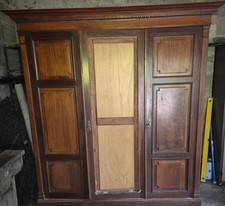 Antique Triple Wardrobe Mahogany Mirrored Vintage Combination
