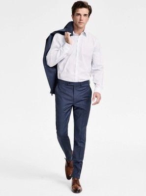 NWT Calvin Klein Mens Slim Fit Dress Pants 34x32 Navy Blue Solid Wedding Work