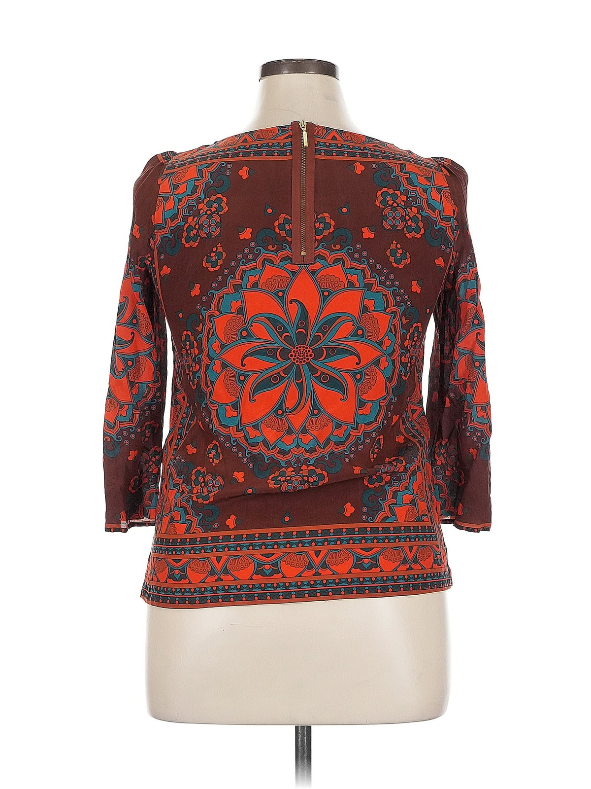 Massimo Dutti Women Orange 3/4 Sleeve Silk Top 34W thumbnail 2