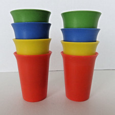 8 Tupperware Bell Tumblers Kids 7oz Small Cups 109 Orange Yellow Green Blue VTG
