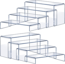 Acrylic Risers 8 Pcs 2 Sets , Clear Display Stands, 4 Sizes