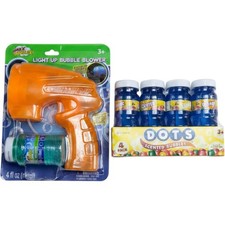 Maxx Bubbles Light Up Bubble Blower Orange DOTS Scented Bubbles 4 Pack Bundle