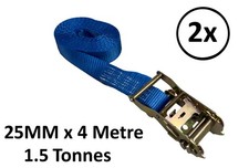 2 x 25mm x 4 Metre - 1.5 Ton Endless Ratchet Lashing Tie Down Strap Trailer 