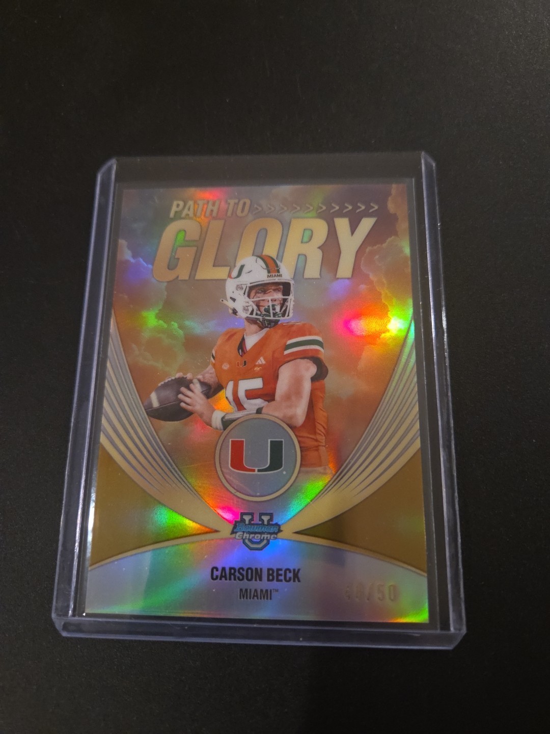 2025 Bowman University Chrome CARSON BECK #PG-1 Path To Glory Gold /50 Miami SSP