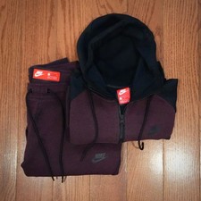 Nike Tech Unisex Medium Burgundy Fleece Hoodie and Pants