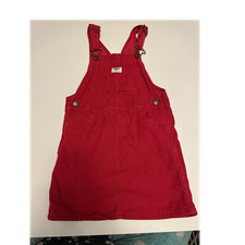 OshKosh B'gosh Red Corduroy Overall Dress Jumper Girls 5T/5A Pockets Adj.