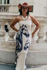 Anthropologie Conditions Apply Chloe STRAPLESS Maxi Slip Dress Horse IVORY M EXC